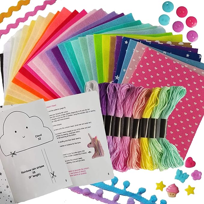 ARTIKA Sewing Kit for Kids - Craft Kit for Girls & Boys w/Booklet, Stencil Shapes, Supplies to Sew and Travel Case (Unicorn)