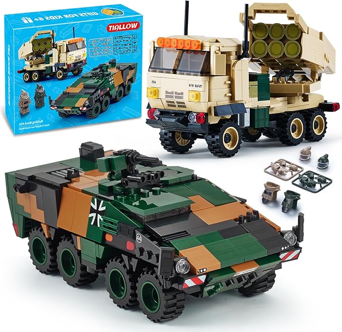 WW2 Military Vehicles Building Sets Compatible with Lego，Armored Vehicles Building Kit，Featuring 2 Military Construction Models Building Block，Army Base Toys for Boys, and Teens Age 8-14
