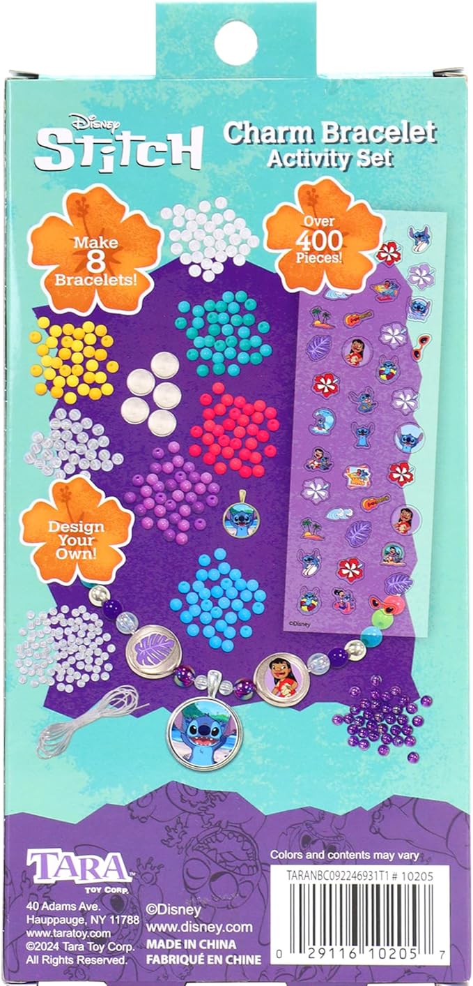 Disney Stitch Charm Bracelet Activity Set, 408-Piece Jewelry Making Kit, Preschool Arts and Crafts, Friendship Bracelets, Kids Toys for Ages 3 Up