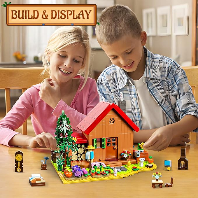 Star Farmhouse Building Blocks Set Toy, with Farm Facilities and Small Animal Figures, DIY Valley House Building Kit for Adults and Kids, Gift for Girls and Boys Ages 6 Plus