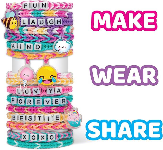 Rainbow Loom: Forever Friends - 3000+ Piece Rubber Band Bracelet Kit, DIY Jewelry, 100 Alpha Beads, 10 Cute-Tique Charms, 2 Happy Looms, Kids Ages 7+