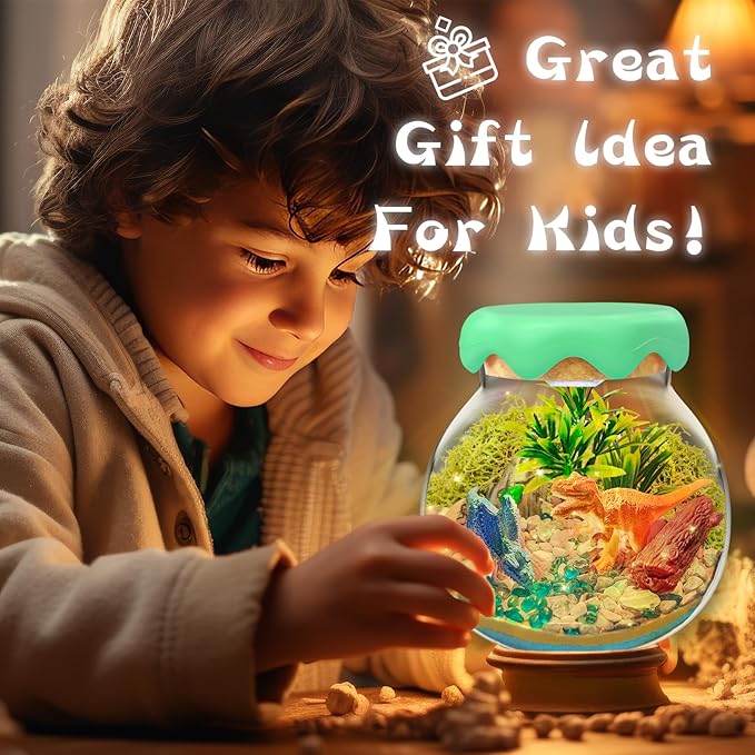 Dinosaur Gift for Boys Dinosaur Terrarium Kit for Kids Birthday Gift for Boy Ages 4 5 6 7 8-12 Year Old Light-Up Kit Crafts DIY Arts Toys Dinosaur Toys for Girls Birthday Ideas Present for Kids