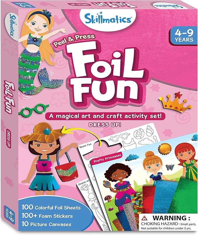 Skillmatics Art & Craft Activity - Foil Fun Dress Up, No Mess Art for Kids, Craft Kits & Supplies, DIY Creative Activity, Gifts for Girls & Boys Ages 4, 5, 6, 7, 8, 9, Travel Toys