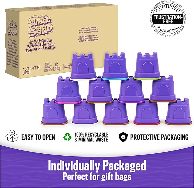 Kinetic Sand, 12-Pack Castle Containers (Amazon Exclusive), Multi-Color Play Sand for Party Favors, Goodie Bags, Sensory Toys for Kids Ages 3 and up