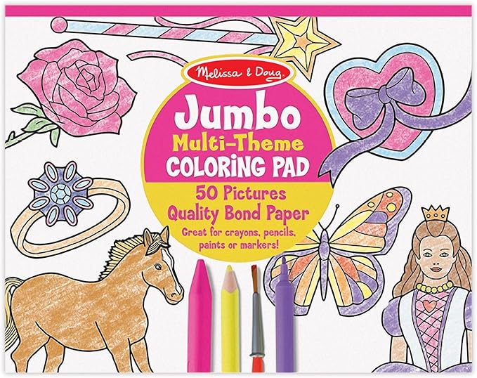 Melissa & Doug Jumbo 50-Page Kids' Coloring Pad - Horses, Hearts, Flowers, and More - FSC Certified