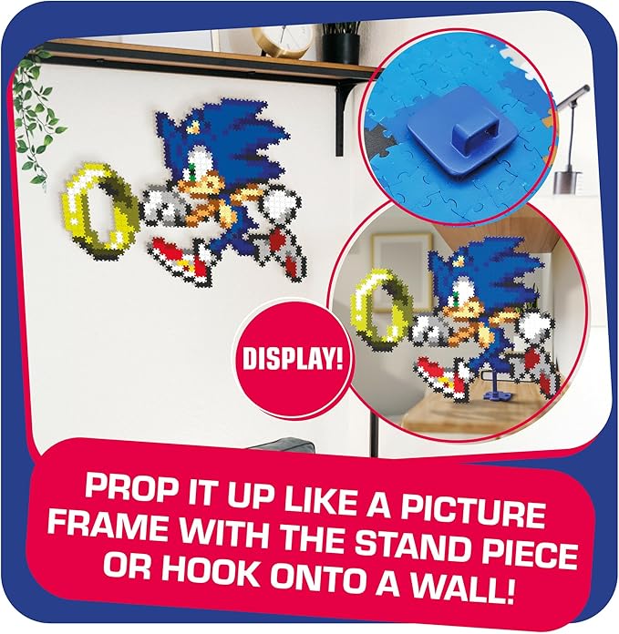 Jixelz Remix Sonic The Hedgehog Craft Kit - Sonic and Ring - No Heat or Glue Required - STEM Building Toys - Pixel Art for Bedroom or College Dorm Room Decor - 700+ Pieces - Ages 8 Years and Up