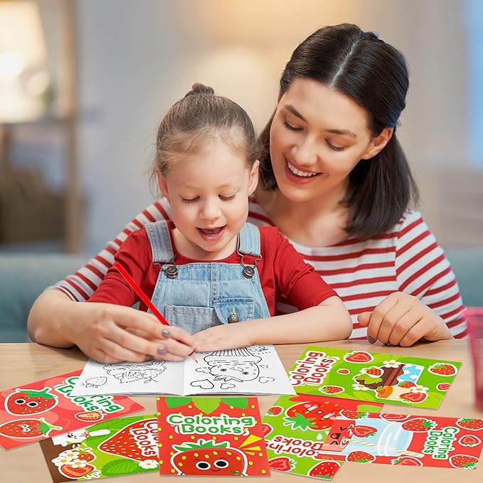 Strawberry DIY Coloring Books - 24-Pack Strawberry Coloring DIY Art Drawing Books Fruits Patterns Christmas Winter Xmas New Year Gifts Kids Birthday Sweet Party Favors Class Art Activity