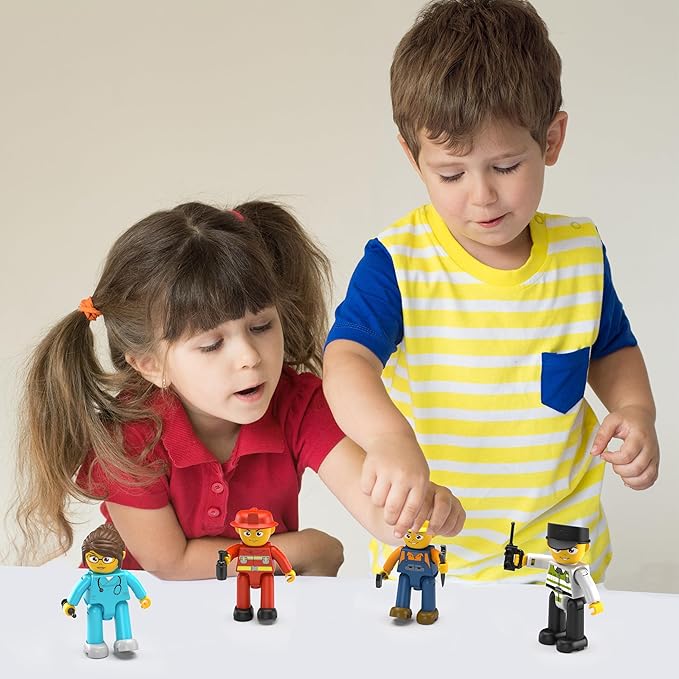 Picasso Toys Magnetic Action Figures 4 Piece City Builder Character for Magnet Building Block Tiles Expansion Pack Construction Toddler Toy Educational STEM Learning Pretend Playset Age 3 and up PTA18