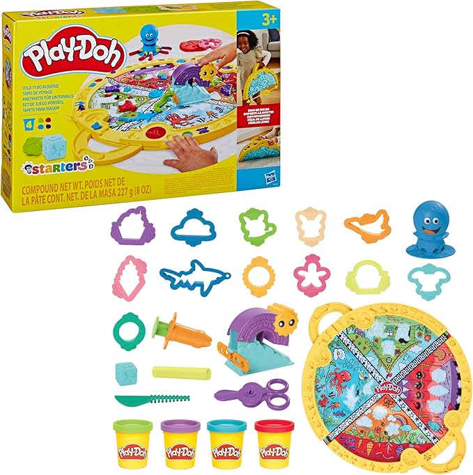 Play-Doh Fold & Go Playmat Starter Set with 19 Accessories, Preschool Toys for 3 Year Old Girls & Boys & Up, Kids Arts & Crafts