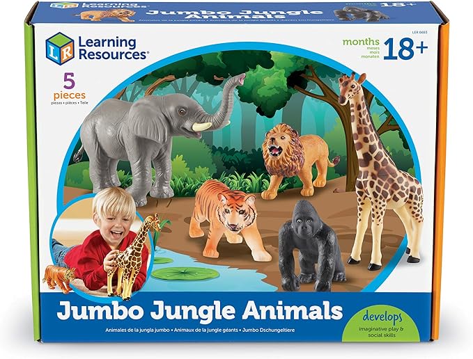 Learning Resources Jumbo Jungle Animals, Animal Toys for Kids, Safari Animals, 5 Pieces, Ages 18 months+