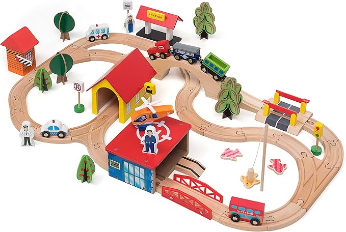 Wooden Train Set - 69 Pieces Wooden Train Tracks & Trains for Kids, Toddler Boys and Girls 3,4,5 Years Old and Up– Premium Wood Construction Toys -Fits Thomas, Brio, IKEA, Melissa and Doug