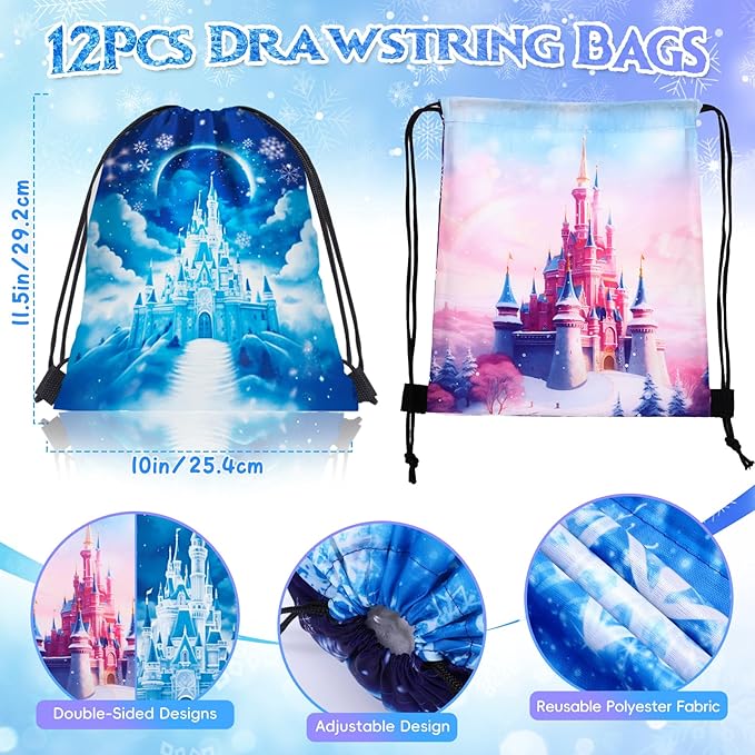 Golray Frozen Party Favors Elsa Birthday Supplies Girls Kids, Drawstring Bags Silicone Bracelets Keychain Tattoo Sticker Frozen Goodie Bag Stuffer Filler Elsa Frozen Birthday Party Favors Supplies