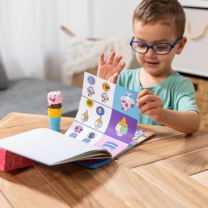 Melissa & Doug Sticker WOW!™ 24-Page Activity Pad and Sticker Stamper, 300 Stickers, Arts and Crafts Fidget Toy Collectible Character – Ice Cream - FSC Certified