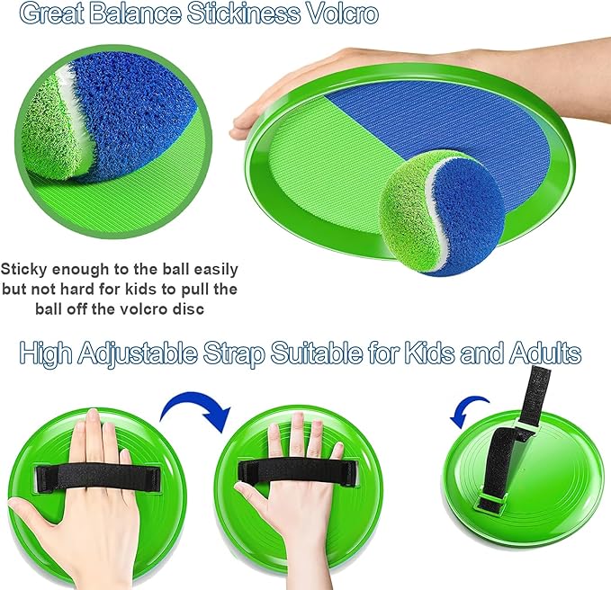 EPPO Toss Ball and Catch Set Toss Paddle Catch Ball Game Beach Toys Back Yard Pool Outdoor Throw Sticky Mitts Toys Set Age 3+ Years Boys Girls Adults