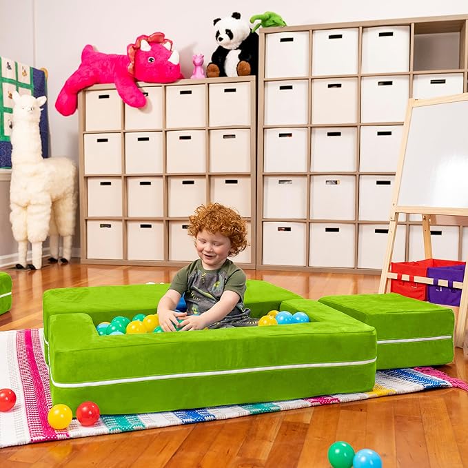 Jaxx Zipline Kids Modular Loveseat & Ottomans/Fold Out Lounger, Lime