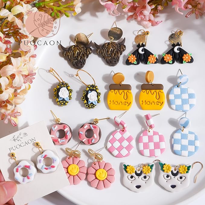 Puocaon Highland Cow Clay Cutters - 4 Pcs Clay Cutters for Polymer Clay Jewelry Making, Original Polymer Clay Jewelry Cutters, Animal Clay Earring Cutters, Scotland Cow Shape Clay Cutters Earrings