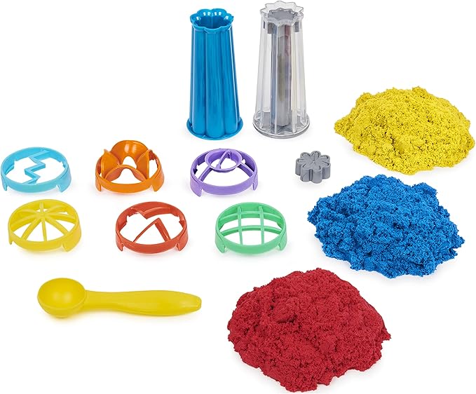 Kinetic Sand, Sandwhirlz Playset with 3 Colors of Kinetic Sand (2lbs) and Over 10 Tools, Play Sand Sensory Toys for Kids Aged 3 and up