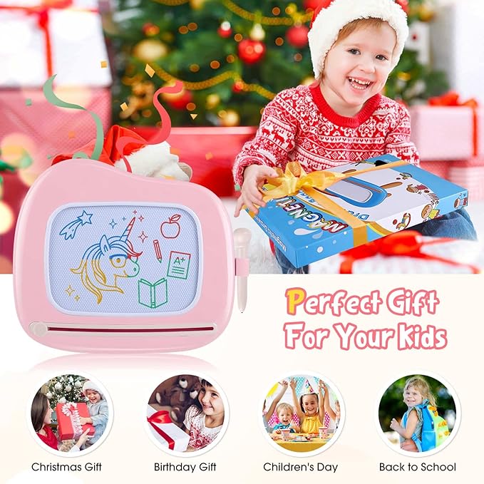 Smasiagon Magnetic Drawing Board for Kids- Girls Toys for Toddler 1-3 - Portable Doodle Board Educational Toys for Ages 2-4 - Birthday Easter Valentines Day Gift（Pink