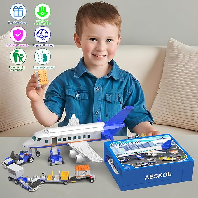 City Passenger Airplane Building Set, Compatible with Lego Plane Blocks Toy, with Plane Trailer, Luggage Truck, Fun Airport Idea Gift for Boy and Girl Ages 6 7 8 Aircraft STEM Toy
