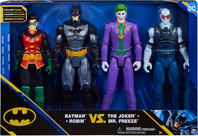 DC Comics, Batman and Robin vs. The Joker and Mr. Freeze, 12-inch Action Figures, Kids Toys for Boys and Girls Ages 3 and Up
