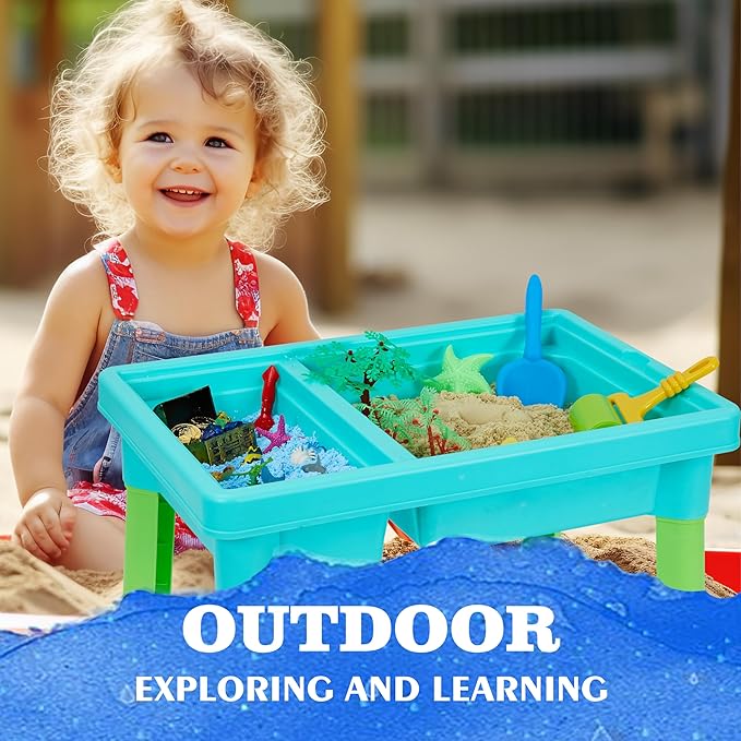 Ocean Sensory Table with Sensory Sands,Ocean Sensory Bin with Lid,Ocean Toy for Kids,Indoor Outdoor Use,Sand Art kit for Boys and Girl,Sensory Toys for Toddlers Age 3-5, 17x11.5x10.2 inches