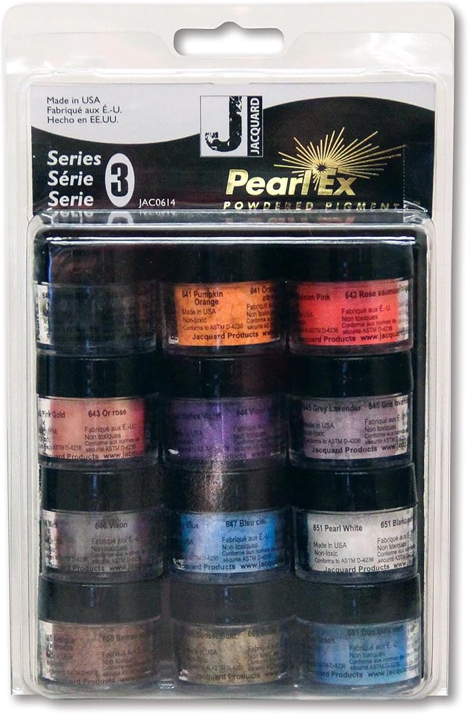 Jacquard Pearl Ex Pigment Powder Series 3 12 Color Set 3 Gram Jars - Loose Mica Powder for Epoxy Resin, Watercolors, Calligraphy Ink & Clay - Epoxy Pigment Powder - Epoxy Resin Color