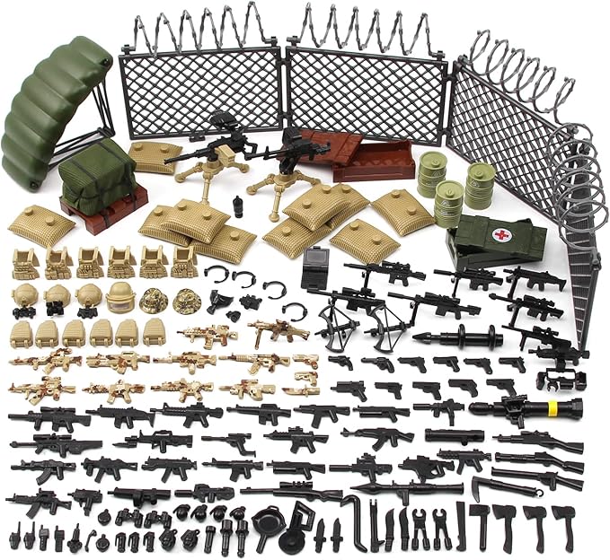 Feleph Weapons Pack Military Toy Set Building Blocks Model for Soldier Figures, Army Equipment Gear Kit Pieces and Parts Accessories Compatible with Major Brand