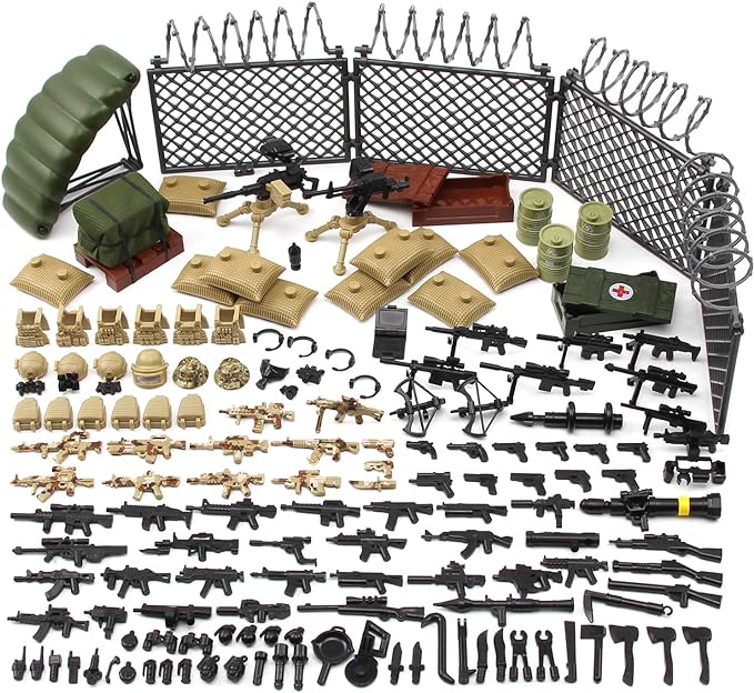 Feleph Weapons Pack Military Toy Set Building Blocks Model for Soldier Figures, Army Equipment Gear Kit Pieces and Parts Accessories Compatible with Major Brand