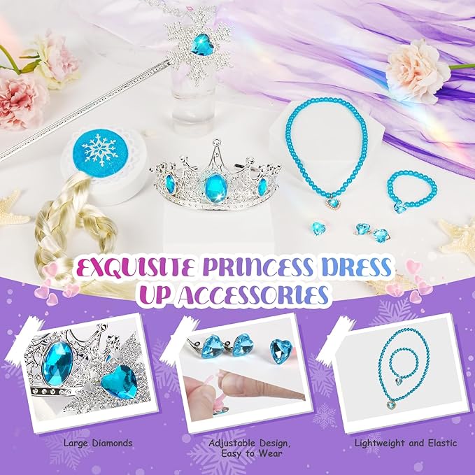 Princess Dresses for Girls, Light Up Princess Dress Up Cloths for Girls, Frozen Costumes for Girls Christmas