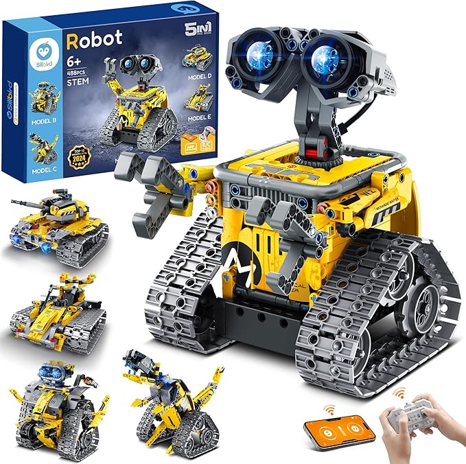 Sillbird STEM Building Toys for Ages 8-13, Remote & App Controlled Creator 5in1 Robot/Explorer Robot/Mech Dinosaur Toys Coding Set, Creative Gifts for Boys Girls Kids Aged 6 7 8-13 (488 Pieces)