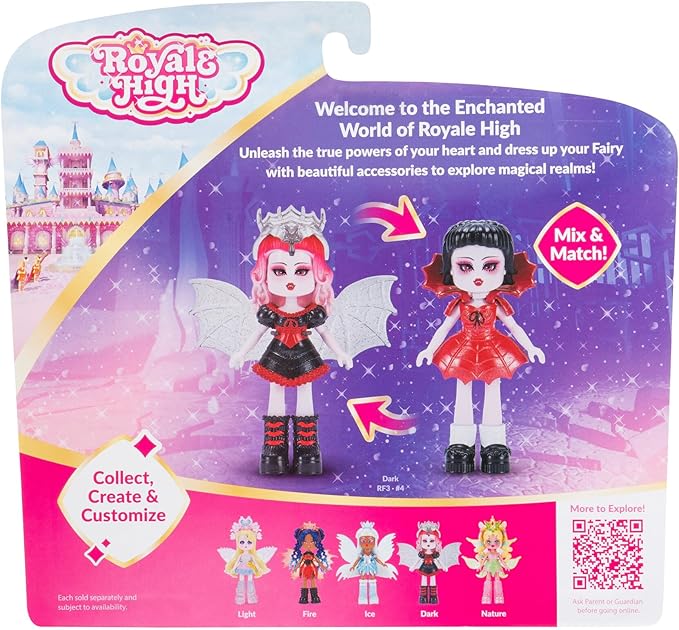 Royale High 3” Dark Fairy Fashion Doll - 1 Figure with 9 Fashion Accessories - Virtual Item Code Included - Series 1 - Ages 5+
