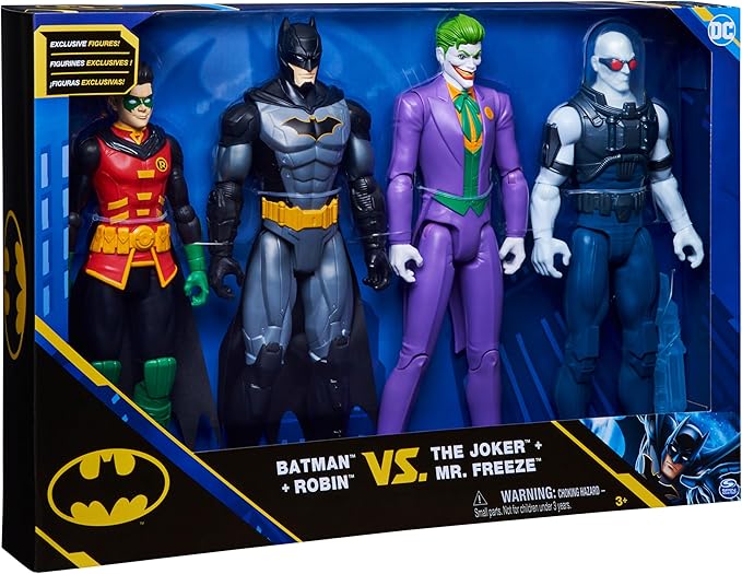 DC Comics, Batman and Robin vs. The Joker and Mr. Freeze, 12-inch Action Figures, Kids Toys for Boys and Girls Ages 3 and Up