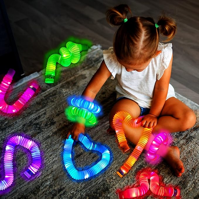 Valentines Day Light Up Pop Tubes Toys Gifts for Kids 6 PCS, Glow Sticks Party Favors for Toddlers,LED Bracelets Necklaces Accessories for Children,Travel Camp Camping Glow Fun for Boys Girls