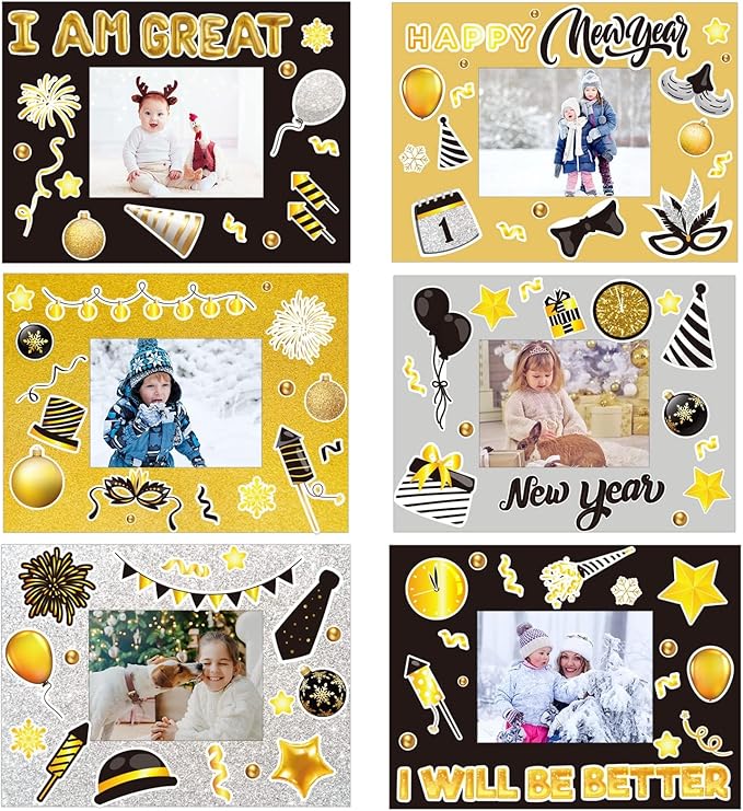 chiazllta 30 Packs Happy New Year Craft Kits for Kids, 2024 New Year Picture Frame DIY Craft Art New Year Party Favor Decor Home Classroom Game Activities