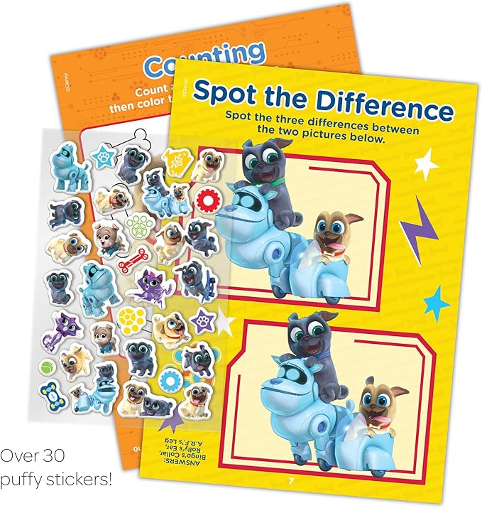 Disney Puppy Dog Pals Bingo and Rolly 32-Page Coloring and Activity Book with Puffy Stickers 47532, Bendon