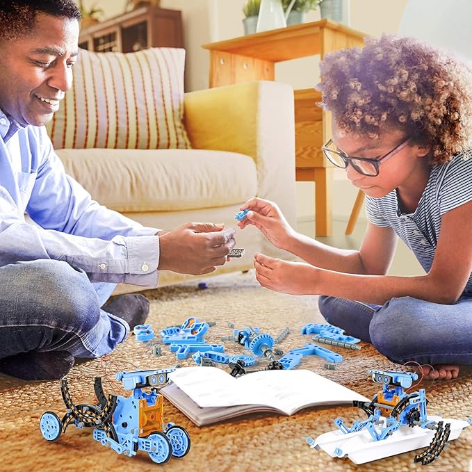 Sillbird STEM 12in1 Solar Robot Toys for Ages 8-13, Solar and Cell Powered Dual Drive Motor DIY Building Science Educational Kit, Gift for Kids 8 9 10 11 12 13 Years Old