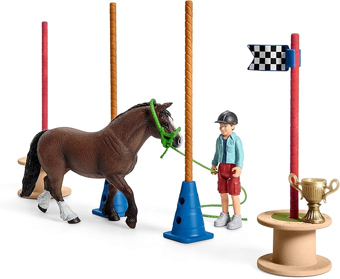 Schleich Farm World, Horse Toys for Kids, Pony Agility Race Playset with Horse Figurines and Accessories 22-Piece Set, Ages 3+