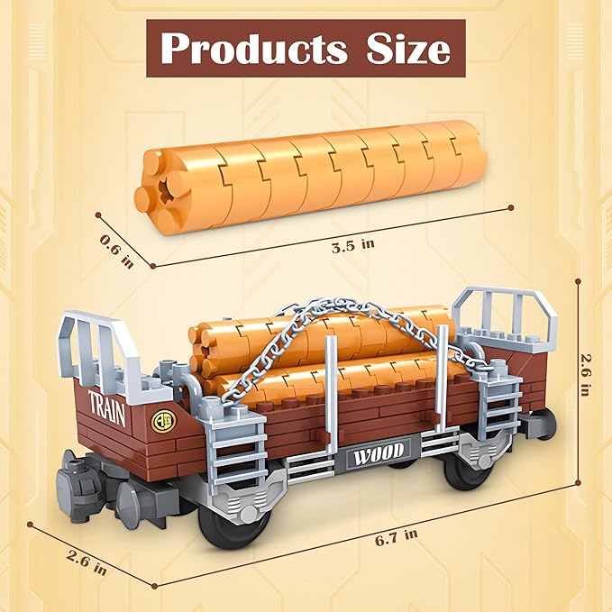 Finger Rock City Freight Train Car Building Toy Sets, Classic Wooden Carriage Cargo Train Model, 150 Pcs MOC Construction Toys for Train Lovers,STEM Gifts for Boys Girls 6 7 8+