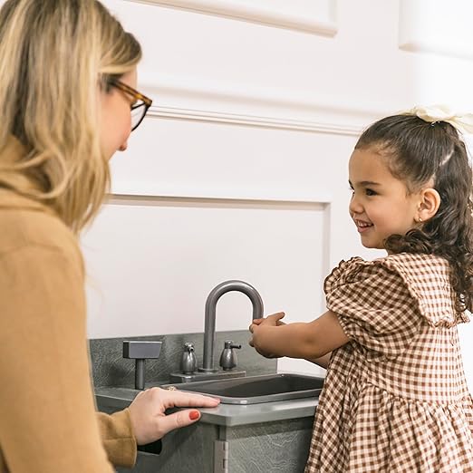 ECR4Kids Play Kitchen Sink, Wooden Playset, Grey Wash