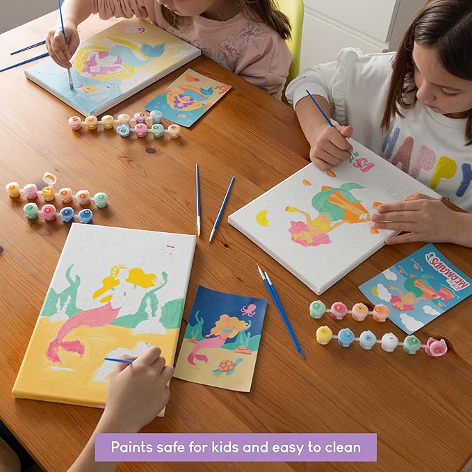 BONNYCO Paint by Numbers Kit for Kids Mermaid Pack 3 Canvas Paint by Number Canvas Framed Mermaid Gifts for Girls Arts and Crafts, Kids Paint by Number Kits, Pre Drawn Canvas for Painting for Kids