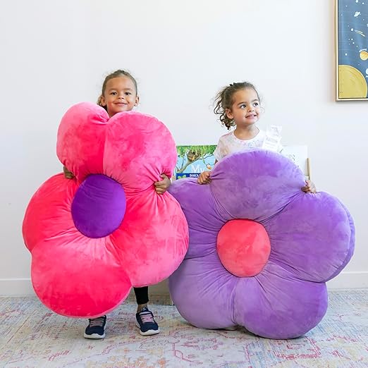 ECR4Kids SoftZone Flower Floor Pillow, Seating Cushion, Bright Pink