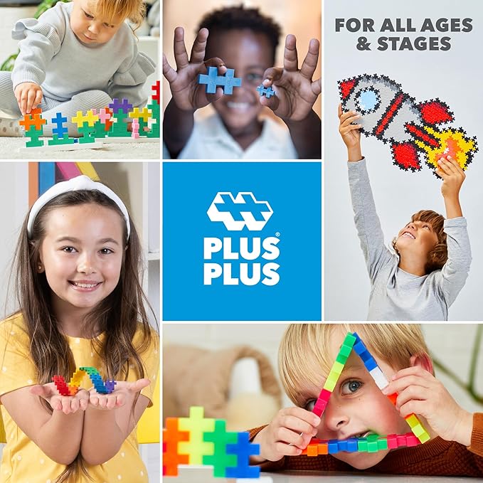 PLUS PLUS 240 Piece Interlocking Building Blocks for Kids, Open Ended Connecting Toys, STEM Bin Classroom Mini Manipulatives - Basic Mix Play Tube