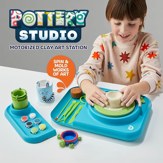 Discovery™ Pottery Studio Motorized Clay Art Station – Complete Set with Pottery Wheel, 3 Molds, Tools, Paints, & Air-Dry Clay for Kids| Arts and Crafts Toy for Boys Girls| Art Supplies Activity Kit