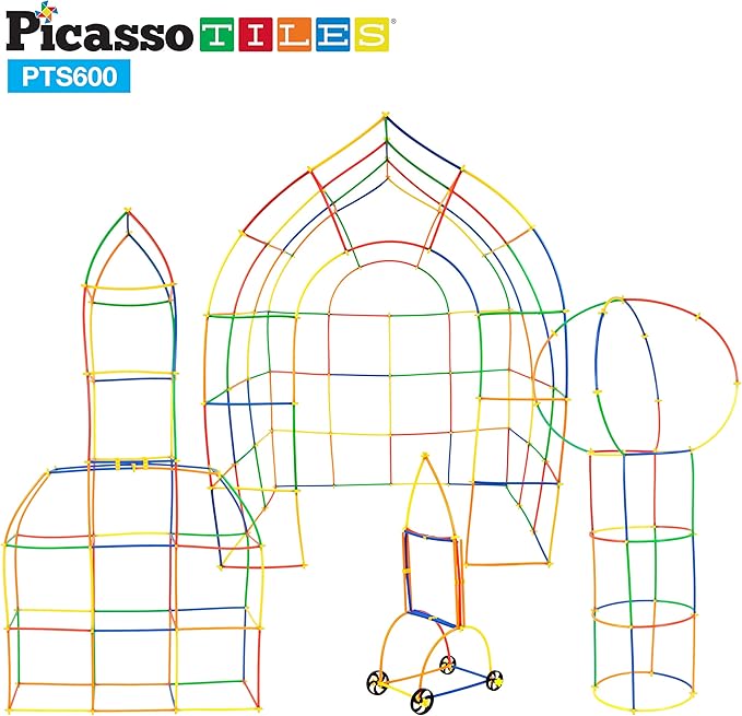 PicassoTiles 600pc Construction Toy Straw Building Set Children STEM Learning Interlocking Building Toys Creative Straw Connecting Builder Kits Early Education Kit for Kids Boys & Girls Ages 3+ PTS600
