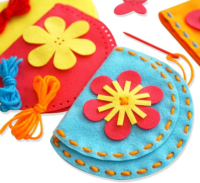 Serabeena Sew Your Own Purses - Sewing Kit for Kids - Felt Crafts for Kids - Sewing for Kids Ages 4-8 Plus - Felt Kit - Helps Develop Fine Motor Skills - DIY Kits for Kids with 6 Purses & Accessories
