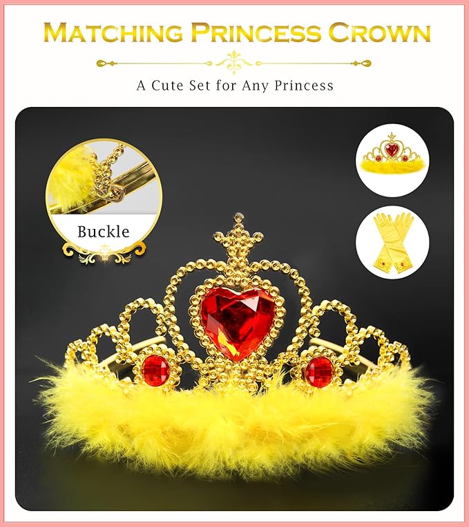 Princess Dress Up Accessories Princess Gloves, 7pcs Dress Up Set for Toddler Girls (Yellow, 7PCS)