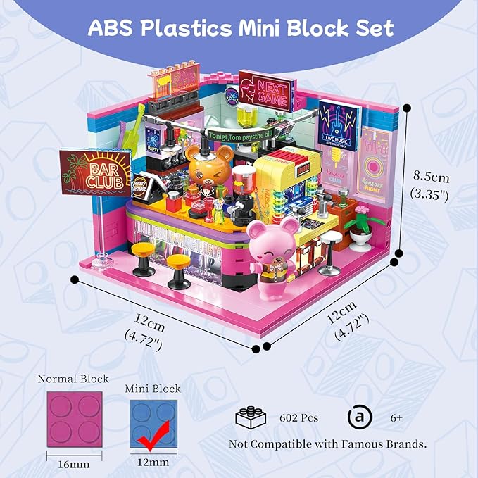 Friends House Building Block Set, Bear Club Business City View Small Brick Model, Mini Construction Toy, Hobbies Christmas Birthday Gift for Teens Children Kids Boys Girls 6+, 602pcs
