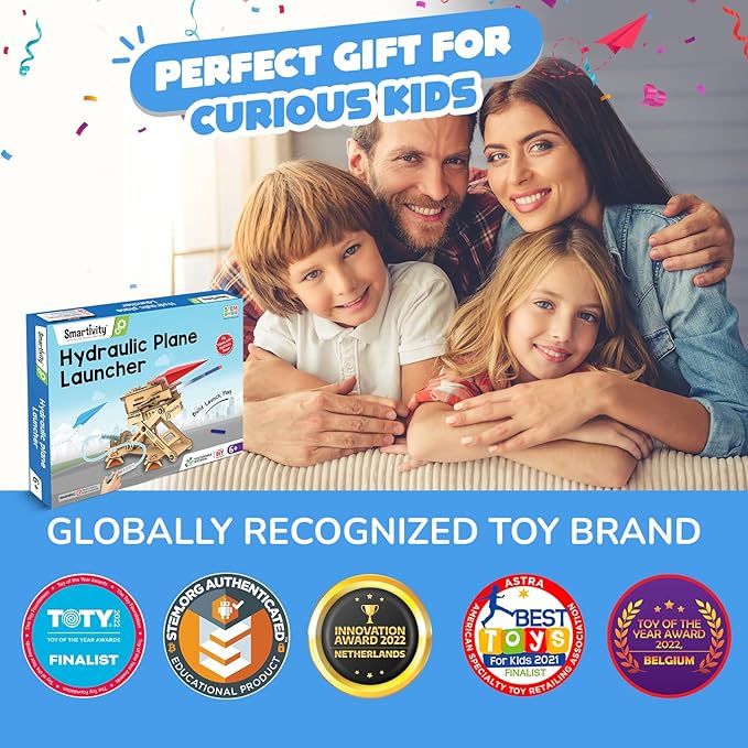 Smartivity 2in1 Hydraulic Airplanes & Darts Launcher STEM Toy for Kids Ages 6-14 Years I Cool Birthday Gifts for Boys & Girls | DIY Science STEM Kit for 6, 8,10,12,14 Years I Engineering Game