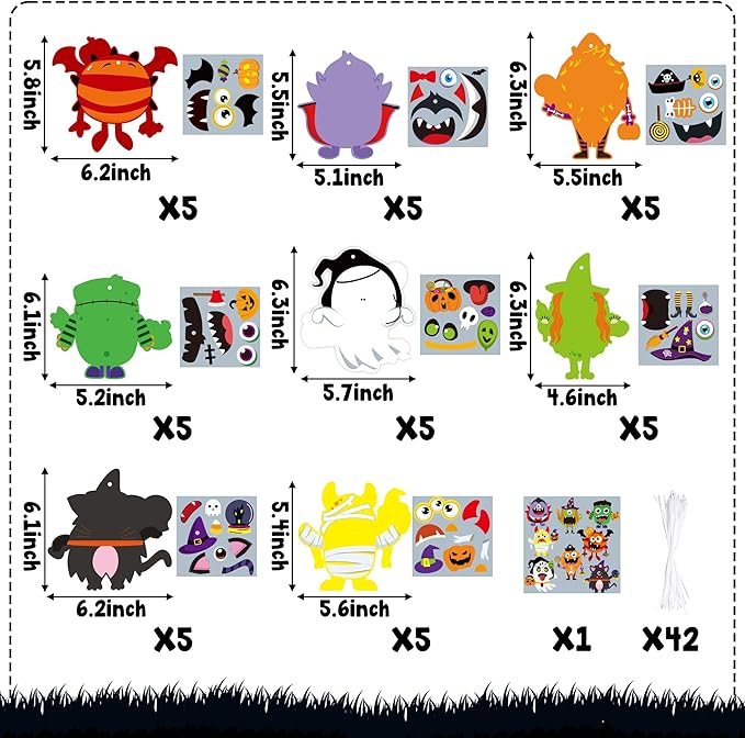 WATINC 123pcs Halloween Monster Crafts Kits for Kids, Halloween Hanging Ornaments DIY Make Your Own Monster Set Art, Halloween Handcraft Home Classroom Game Activities Party Favors Tree Decoration