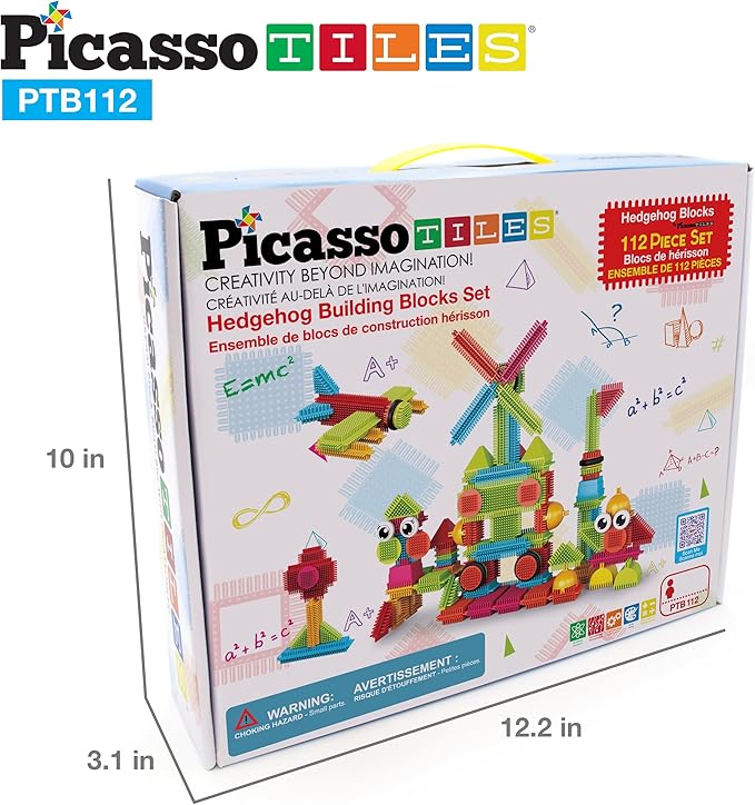 Picasso Toys112pcs Hedgehog Blocks STEM Building Tiles Set Construction Learning Toy Stacking Interlock Block, Creativity Beyond Imagination, Inspirational, Recreational, Educational PTB112